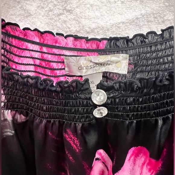 Dress Barn Women’s Size XL Pink & Black Floral Print Long Sleeve Sheer Blouse - Picture 2 of 2